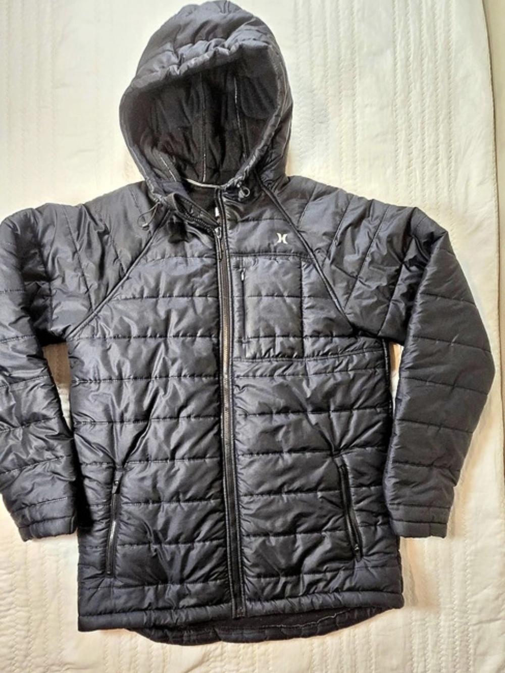 Hurley Men's Black Hooded Puffer Jacket